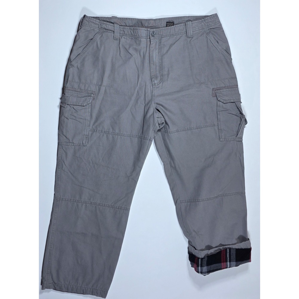 Guide Gear Mens Flannel Lined Cargo Pants Gray Cotton Canvas Plaid Lining 42x30